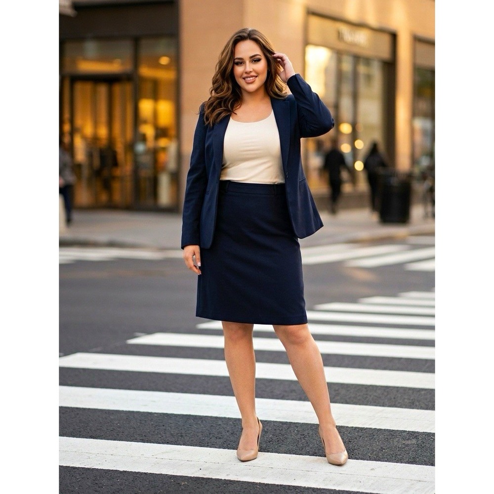212 Collection Navy Twill Pencil Skirt Knee-Length Lined Women's 14